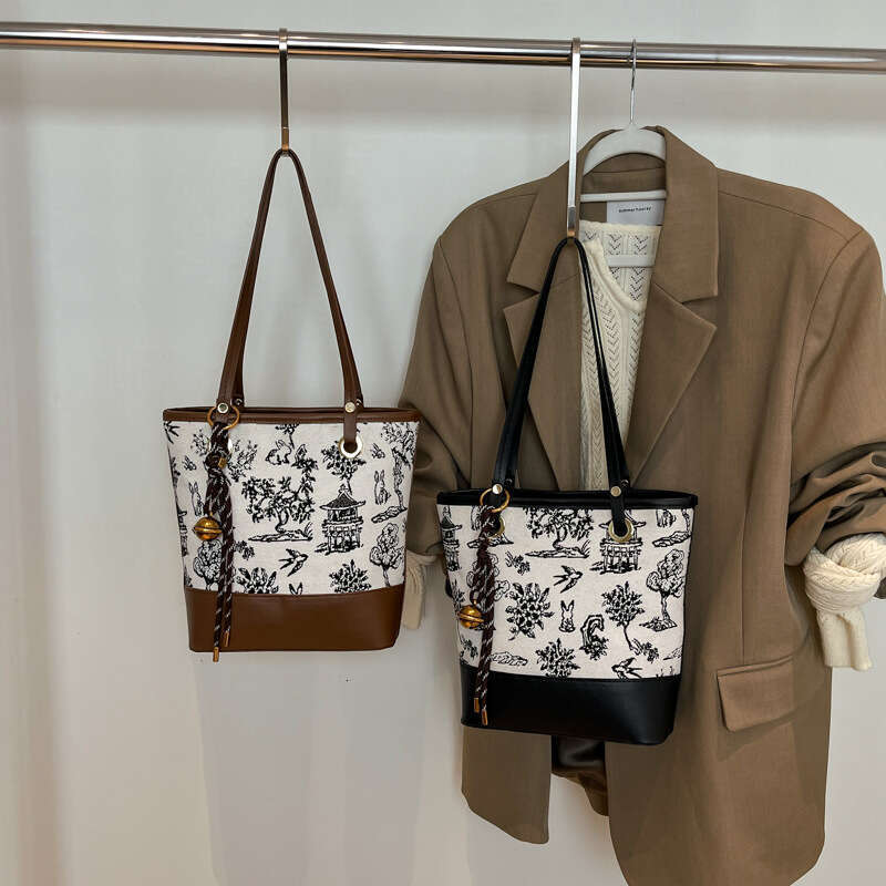 New Trendy Chinese Style Printed Women's Spring Fashionable Large Capacity Commuter Bucket Underarm Shoulder Bag Evergwish