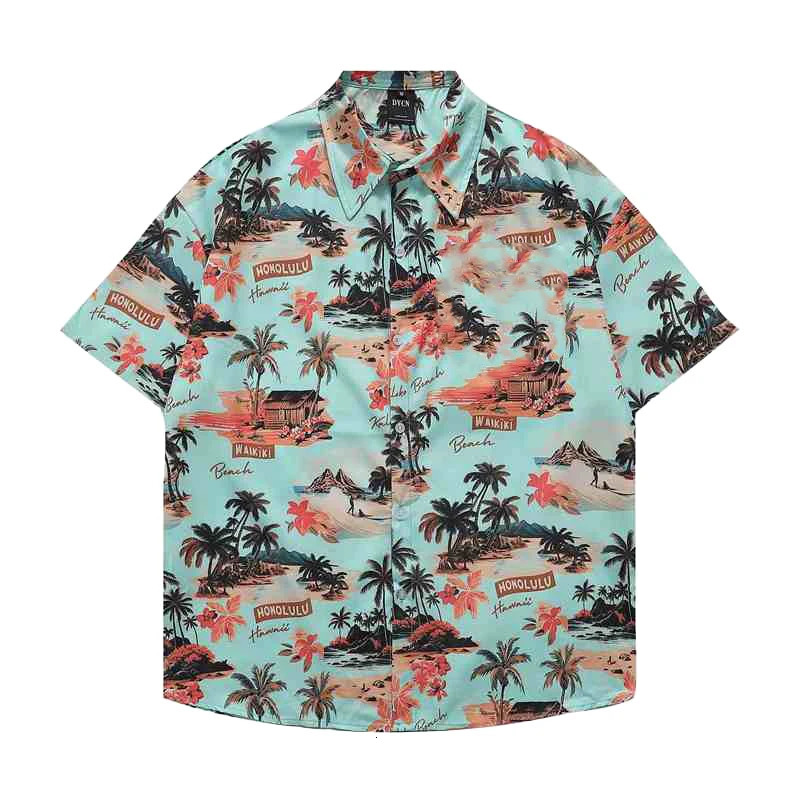 2025 Fashion Summer Hawaiian Shirts Mens Holiday Casual Chinese style Print Graphic T-shirt Men Clothing Lapel Short Sleeve 260129