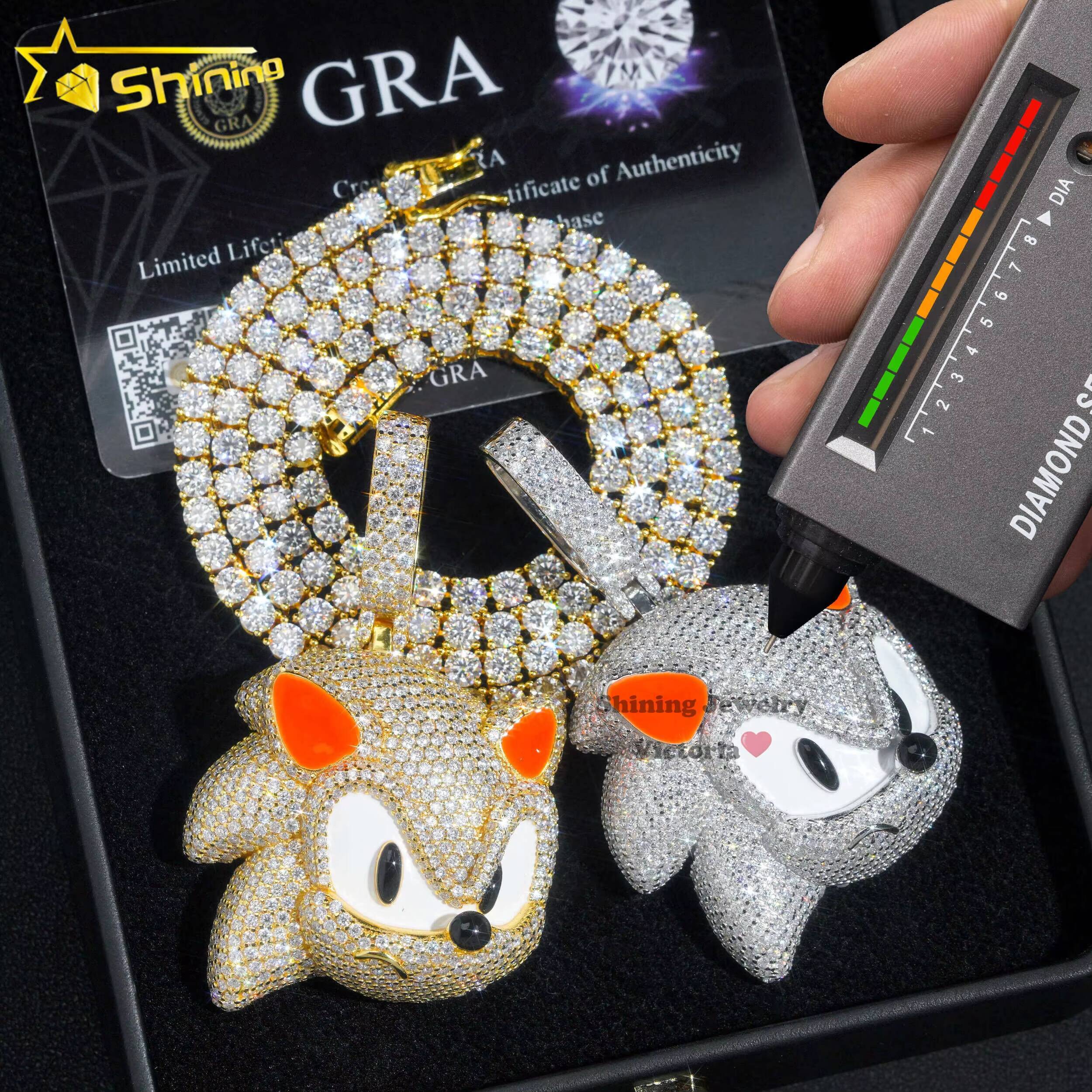 Pass Diamond Tester 25 Tall 925 Sterling Silver Iced Out Custom Sonic Pendant VVS Moissanite Diamond Pendant - view 3
