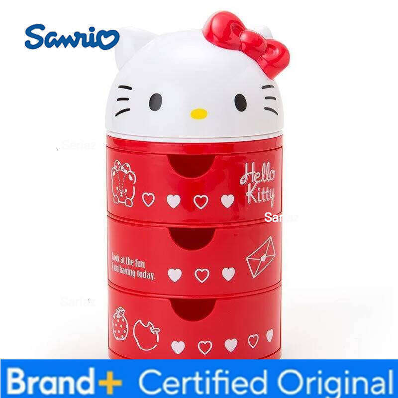 Sanrio hello kitty anime peripheral cartoon 3-layer drawer storage my melody cute cat makeup box kawaii birthday gift for women H2601291 H2601291