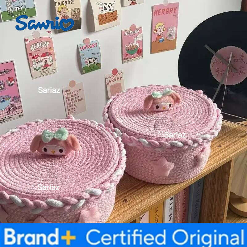 Sanrio Animation Hello Kitty Cinnamoroll My Melody Hemp Cotton Shoes Woven Large Capacity Storage Box Kawaii Sundry Organizing Basket H260129