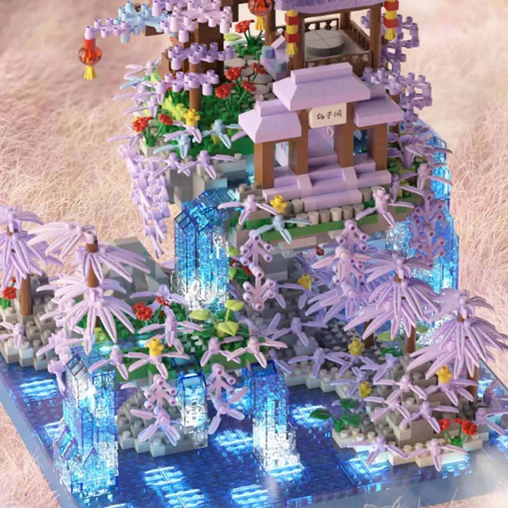 Forest Lakes Tree Castle House Building Blocks Set Waterfall With Light DIY Toys For Children Birthday Holiday Special Gifts