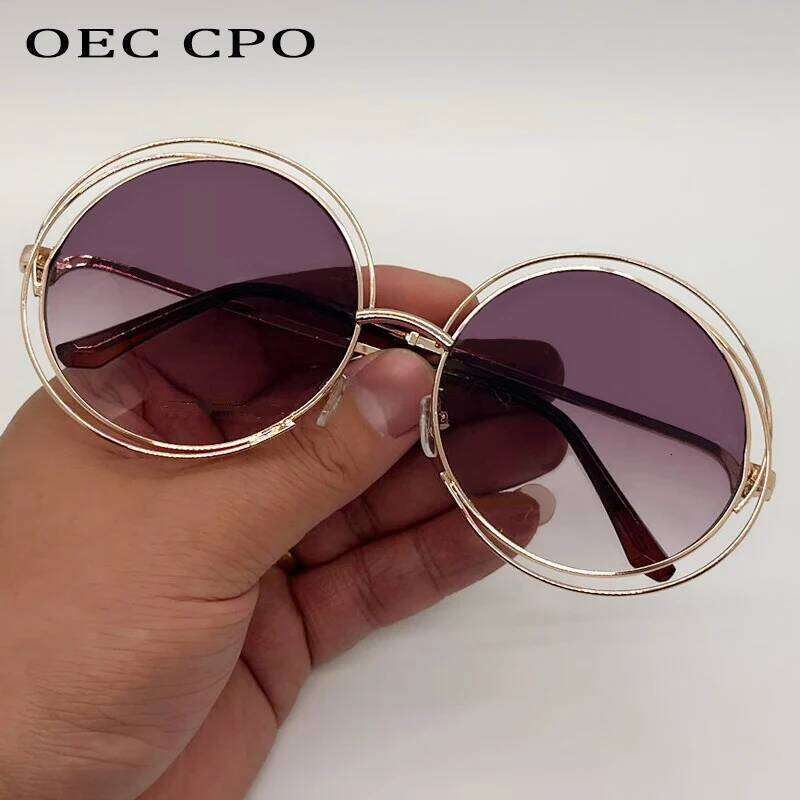 OEC CPOVintage Round Sunglasses for Women Fashion Metal Big Frame Sun Glasses Female Goggles Oculos De Sol H260129