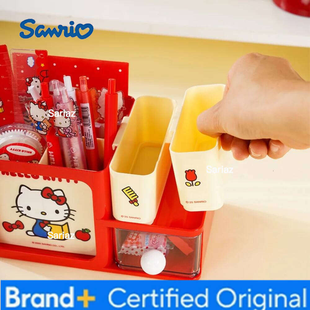 Sanrio Genuine Mark Pen Holder Hello Kitty Desk Organizers Shelves Desktop Stationery Bookshelf Home Office Storage Box Gifts H260129