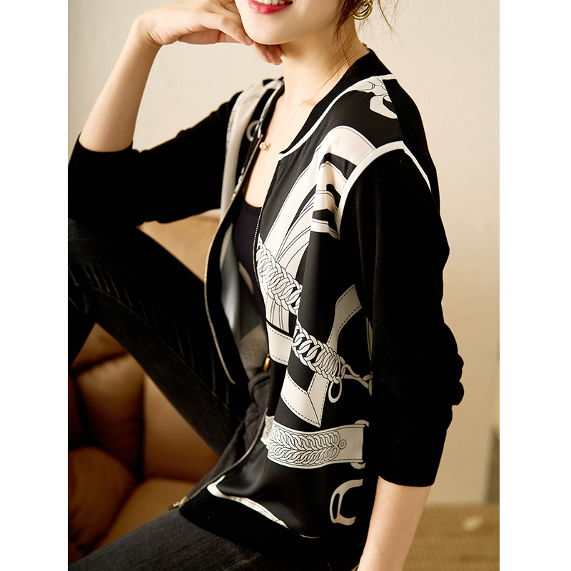 Short Jacket Baseball Jacket Zipper Shirt Thin Womens 2023 Spring Printed Spliced Design Knitted Jacket 250723