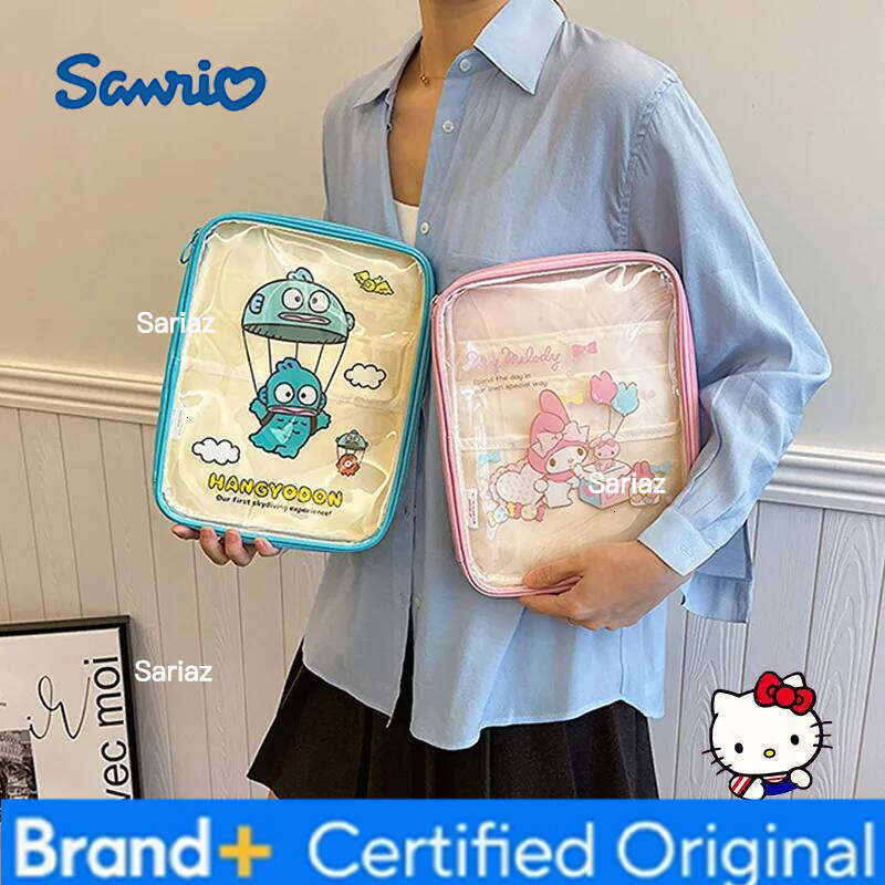 Sanrio New Hello Kitty Cartoon Handheld Transparent Pvc Large Capacity Tablet Storage Portable Visual Women'S Makeup Bag H260129