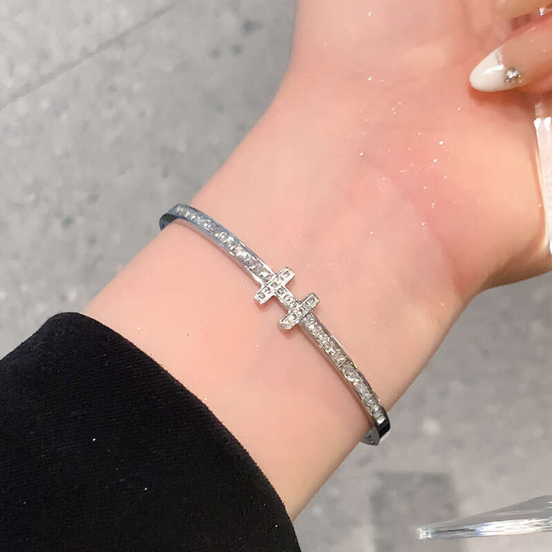 Letter H Diamond-Studded Bracelet Designer Jewelry Double T Bracelet Fashion Titanium Steel Jewelry Women's Holiday Gift