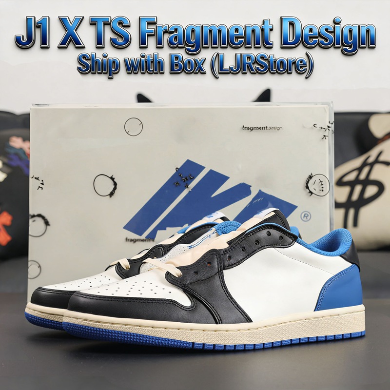 Fragment Design 1 Retro LJR Version Basketball Shoes Reverse Sail Military Blue Black Sports Trainers Top Level Ship with Box Sneakers Size Eu 36-48.5