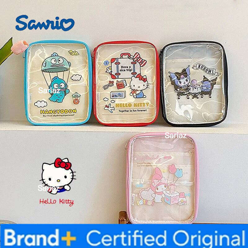 Sanrio New Hello Kitty Cartoon Handheld Transparent Pvc Large Capacity Tablet Storage Portable Visual Women'S Makeup Bag H260129