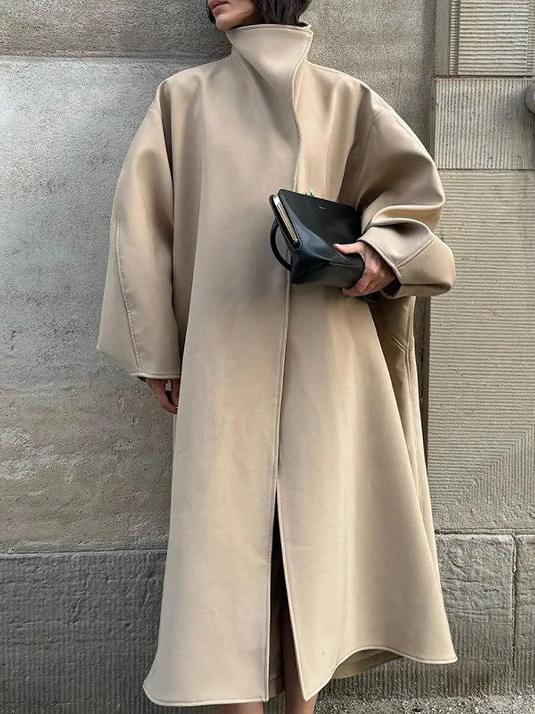 Women Solid Long Wool Blend Coat Fashion Stand Collar Full Sleeve Single-breasted Overcoat Autumn Lady High Street Outerwear 260120 - view 6
