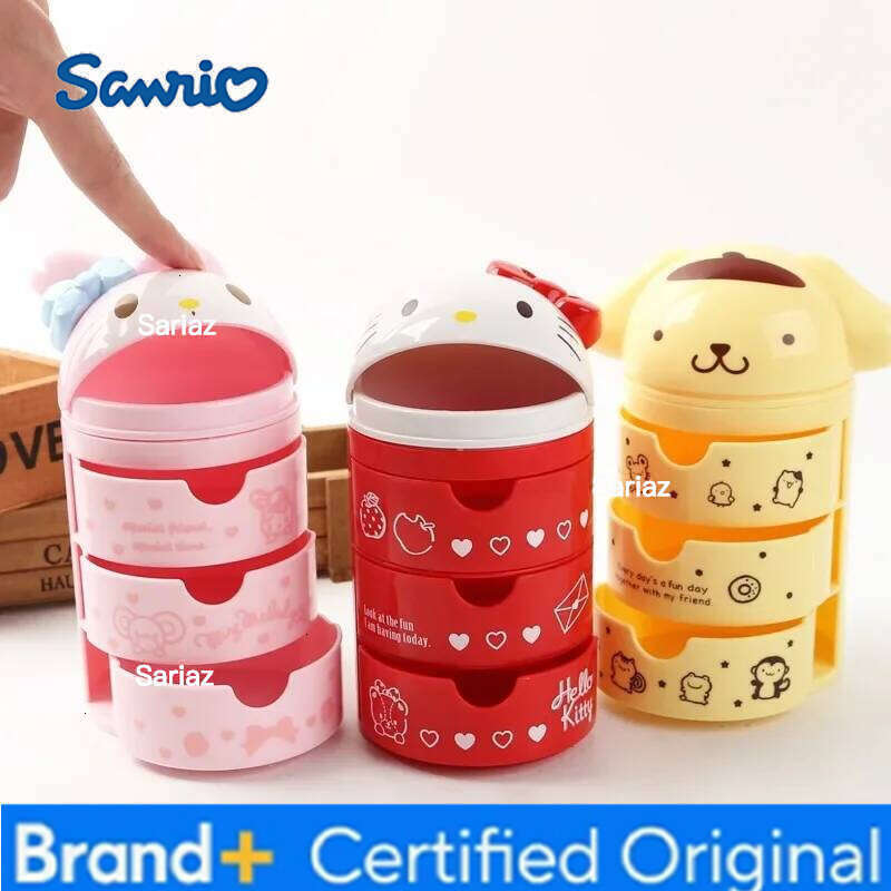 Sanrio hello kitty anime peripheral cartoon 3-layer drawer storage my melody cute cat makeup box kawaii birthday gift for women H2601291 H2601291