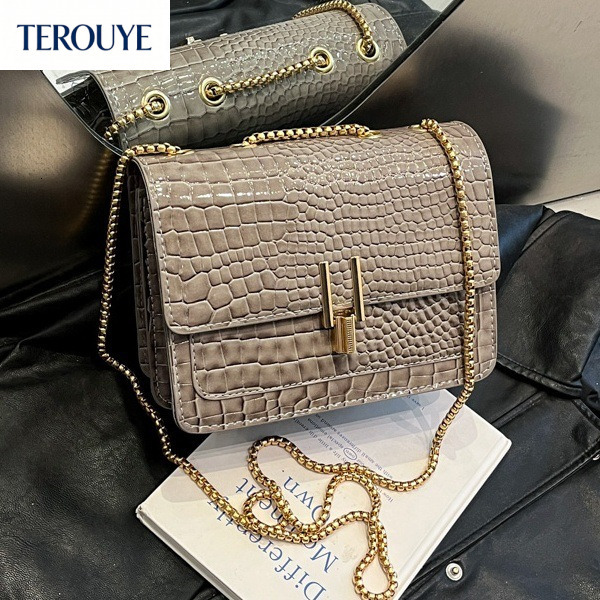TEROUYE Bag Retro texture women's shoulder bag autumn and winter new fashion texture design chain small square bag elegant luxury