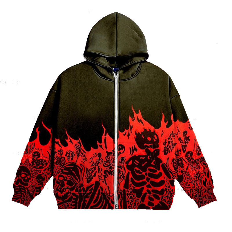 Luxury Brand Designer Clothes Foreign Trade Streetwear Retro Skull Zipper Hoodie Gothic Style Hooded Sweatshirt
