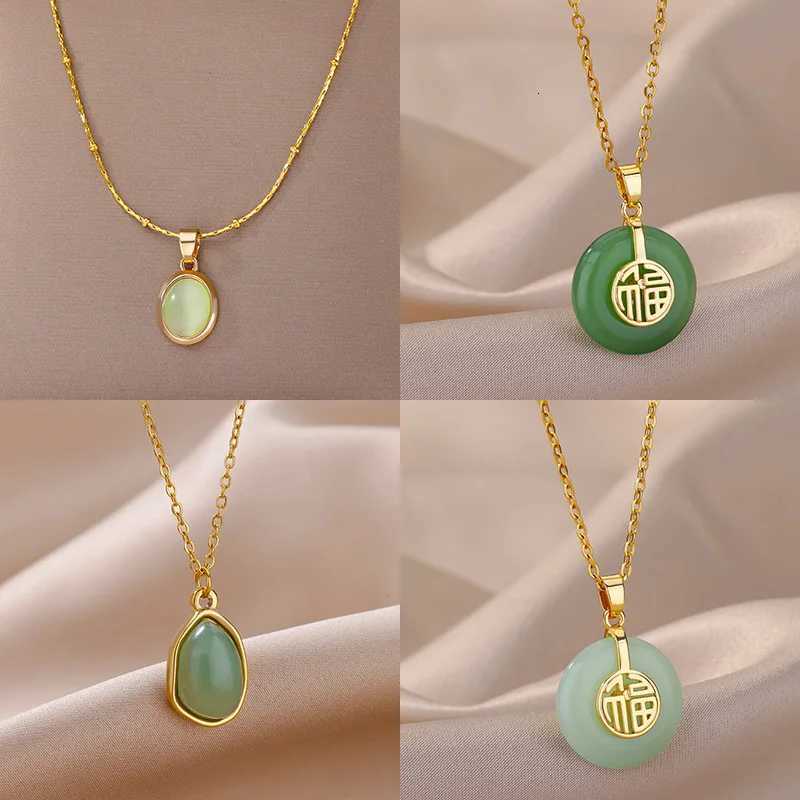 Stainless Steel Natural Stone Necklaces For Women Gold Color Chain Stone Pendant Necklace Classic Aesthetic Jewelry Femme Gift Y260129
