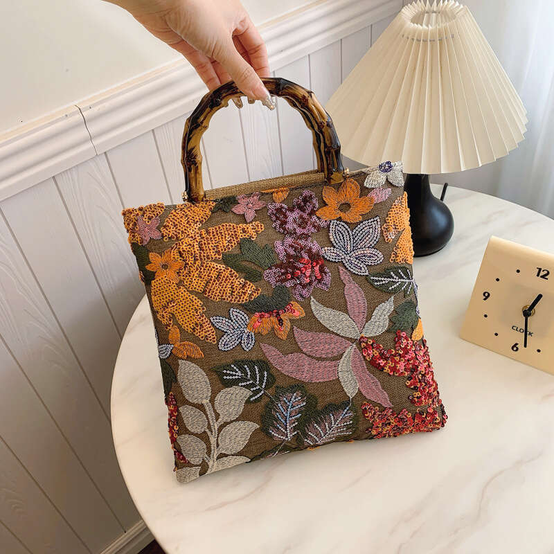 Luxury shoulder bag handbag Hobo cross-border new bamboo section handbag high-end color sequin retro women's hand-held heavy embroidery trendy di