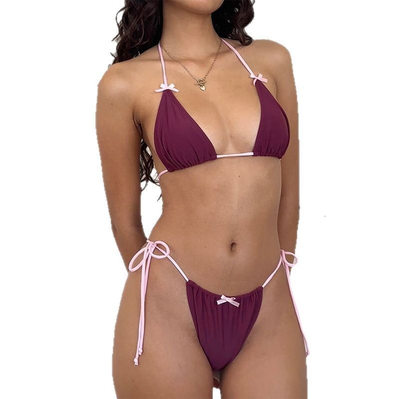 Summer New Bowknot Swimsuit Sexy Hot Girl Tie Two-Piece Womens Swimsuit Bikini 250107