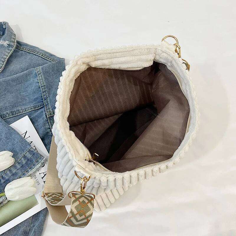 New Women Crossbody Soft Corduroy Shoulder Bag Large Capacity Female Purse With Zipper For Commute Outings Street Fashion