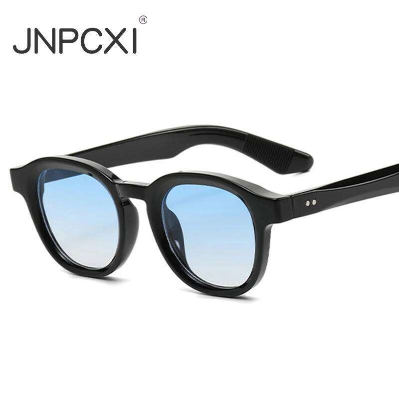 JNPCXI Retro Rivets Polarized Men Round Sunglasses Fashion Black Blue Trending Shades UV400 Women Clear Frame H260129