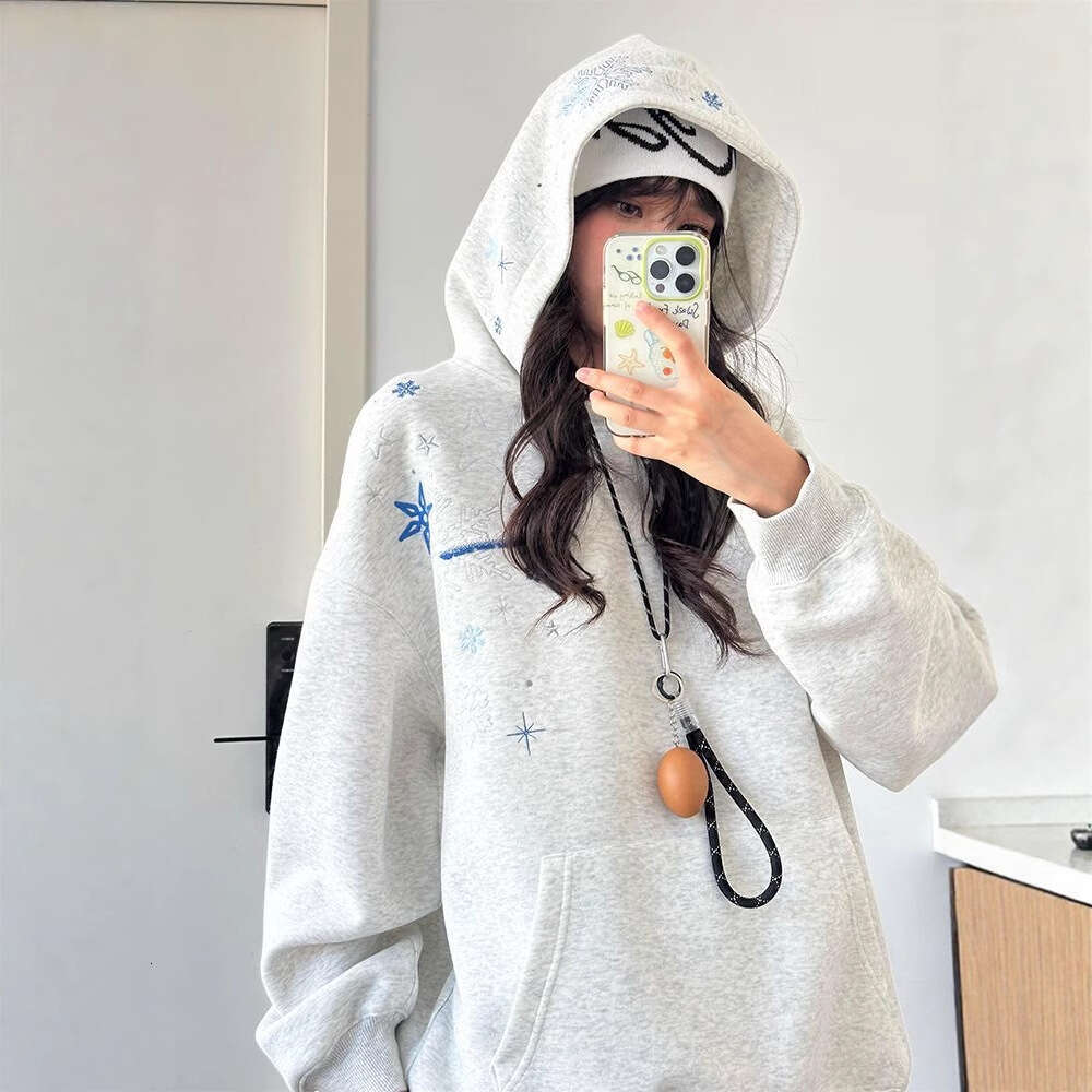 Cross-Border Foreign Trade Embroidered Hooded Sweatshirt For Women, Autumn New Loose Casual Gray Pullover Top Jacket Trend - view 4