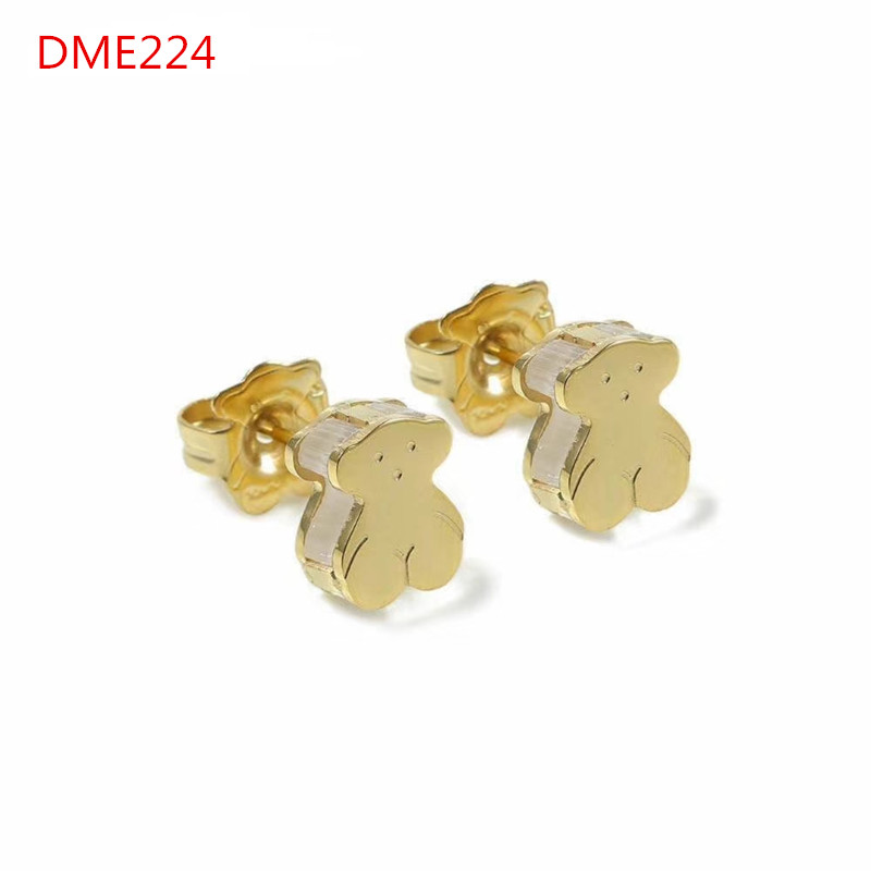 Hot Sale Fashion Women Men Silver Rose Gold Stainless Steel Span Cartoon Animal Double Bear Pink Black Glass Stud Earrings Jewelry
