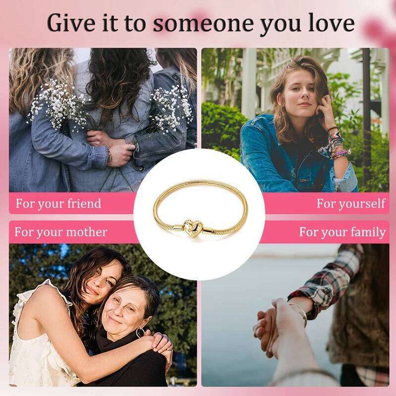925 Sterling Silver Bracelets 17-20CM Original Golden Sparkling Heart Shaped Bracelet Fit DIY Charms Beads Fashion Women Jewelry H260129