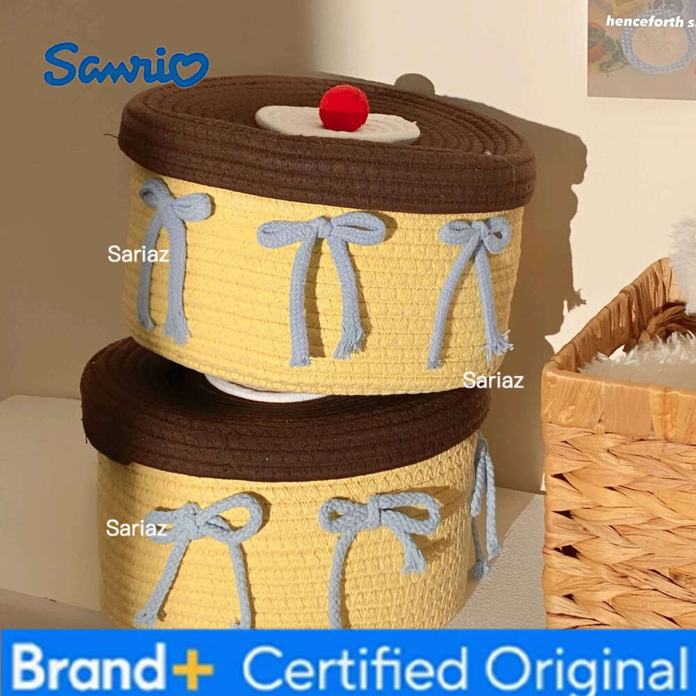 Sanrio Cute Cotton Thread Woven Basket with Lid: Dust-Proof Desktop Organizer for Snacks & Kids' Toys, Decorative Storage Box H260129 H260129