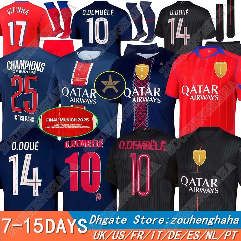 25 26 D.DOUE KVARATSKHELIA Maillot de Foot Fourth O.Dembele HAKIMI VITINHA Soccer Jerseys JOAO NEVES 2025 2026 Hommes Enfants Player Fans Football Jersey shirt Kit