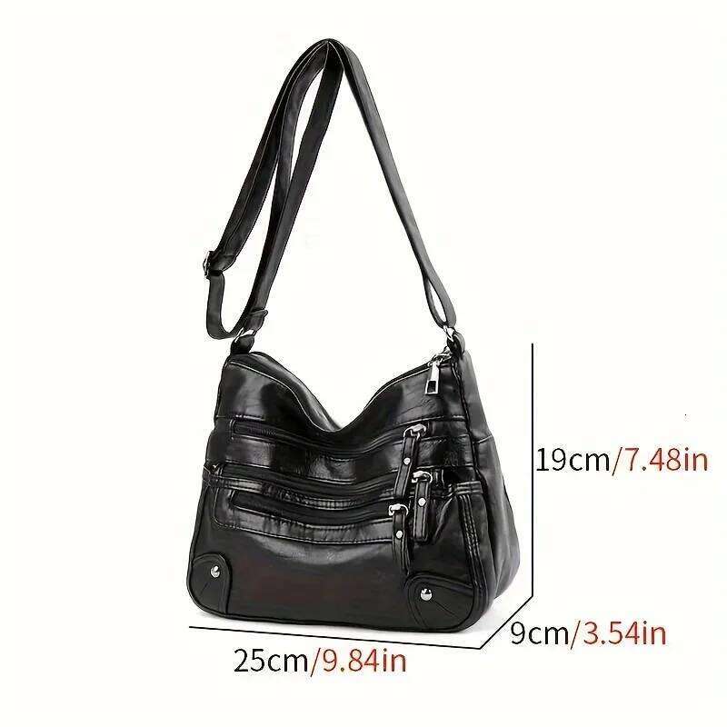 Stylish Zipper Crossbody Bags, Soft Vegan Pu Leather Shoulder Bag, Women's Multi Pockets Handbag Purse for Women Daily Use XJ260129
