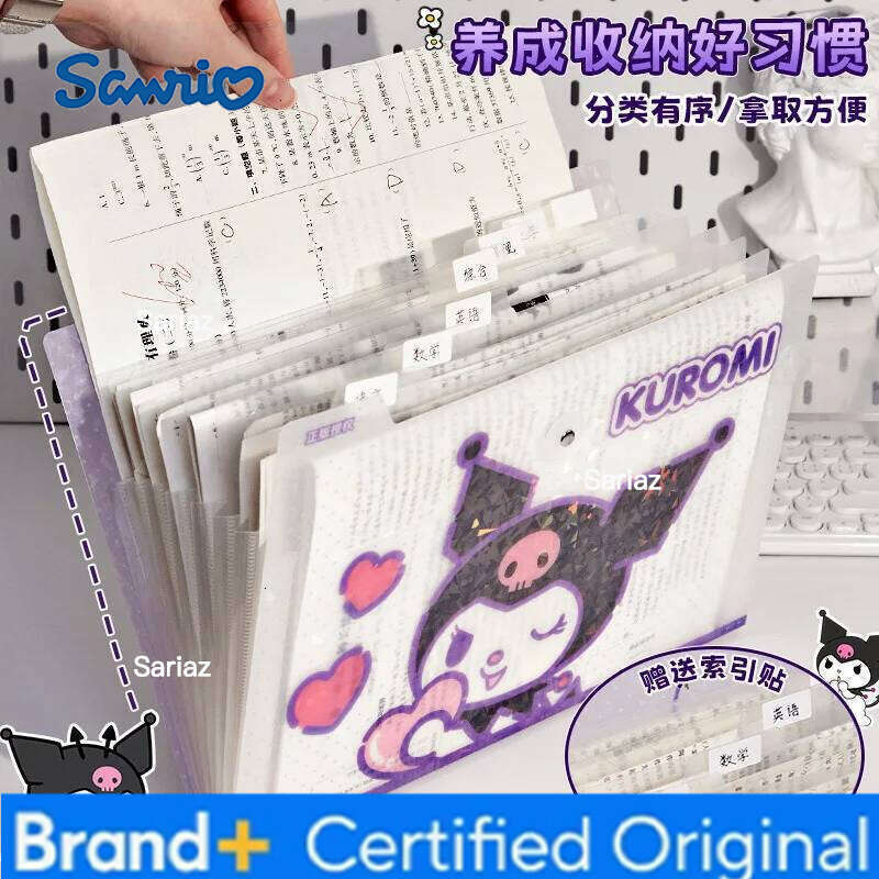 Sanrio Organ Large Capacity Multi Layer Folder Cartoon Kuromi A4 File Student Exam Paper Storage Bag H260129