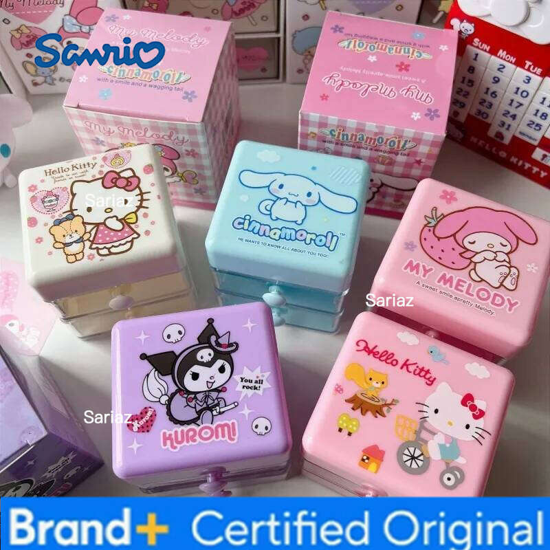 Sanrio Hello Kitty Cinnamoroll Kuromi Creative Cute Double Layer Mini Drawer Storage Cartoon Simple Accessories Jewelry Box H260129 H260129