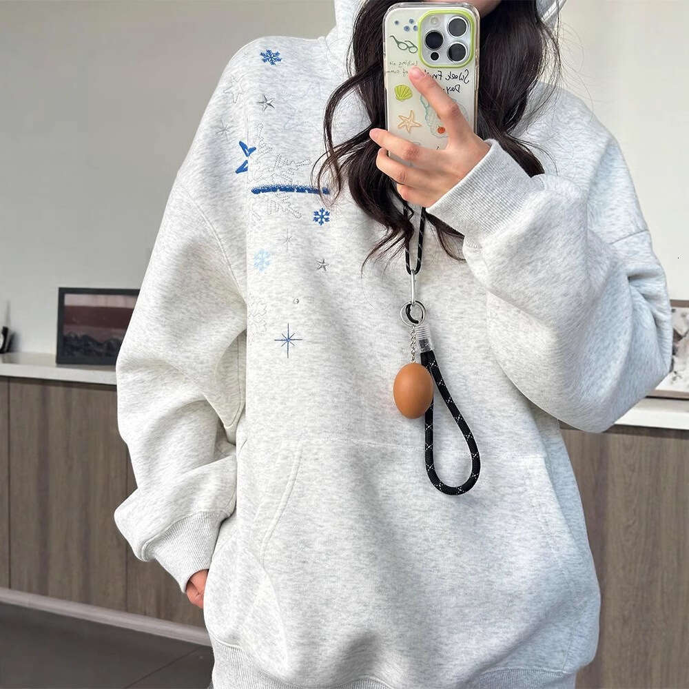 Cross-Border Foreign Trade Embroidered Hooded Sweatshirt For Women, Autumn New Loose Casual Gray Pullover Top Jacket Trend - view 5