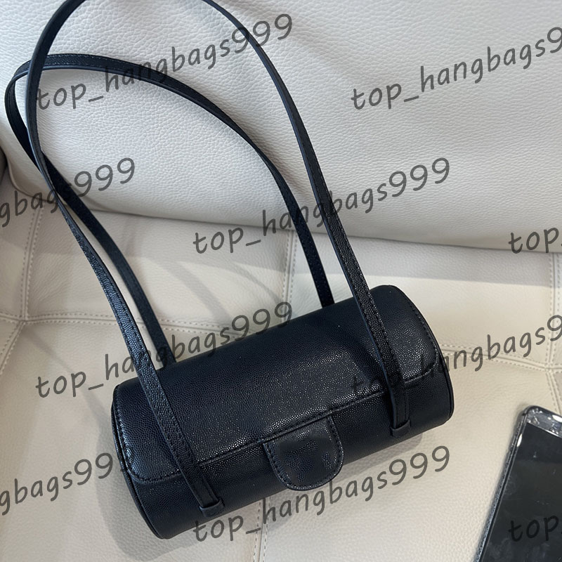 Cosmetic Box Cylinder Vintage baguette bag Pillow Purse Womens Shoulder Bag Black Color Leather LShoulder Strap Hand-Held Makeup Dinner Crossbody Bags 20x10cm