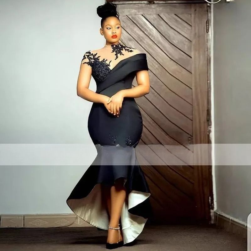 African Short Mother Of Bride Dresses Plus Size Prom Dress Black Tea Length Robes Cocktail Custom Formal Evening Gowns Robe De Soiree Mariee Luxe M04b - view 3