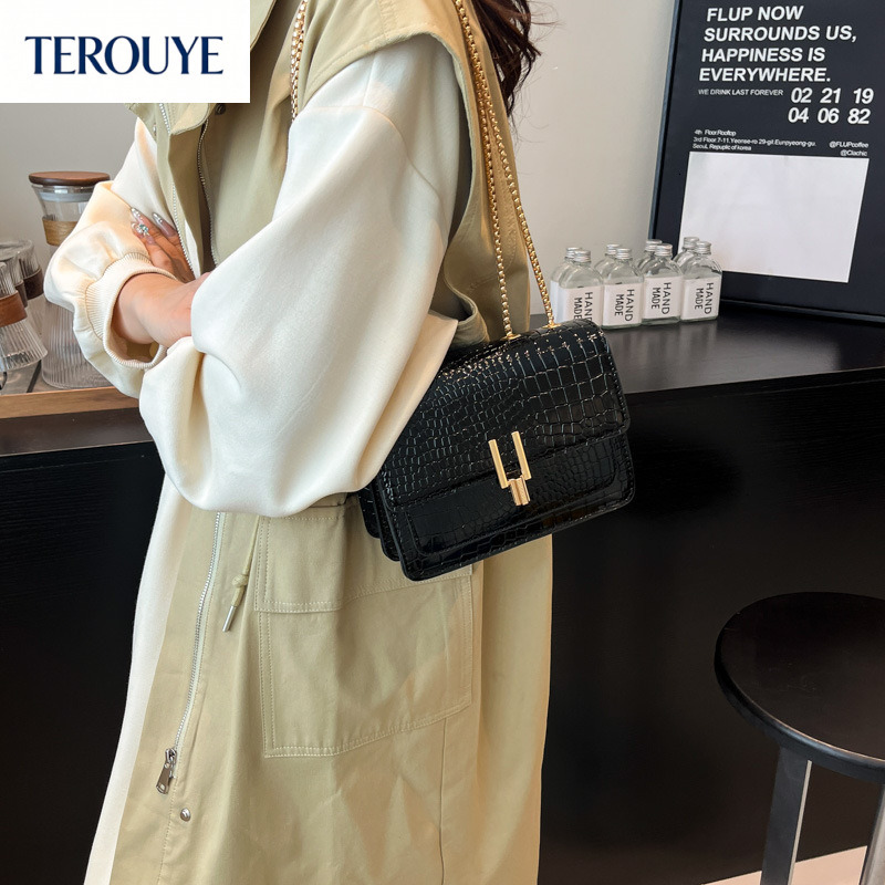 TEROUYE Bag Retro texture women's shoulder bag autumn and winter new fashion texture design chain small square bag elegant luxury