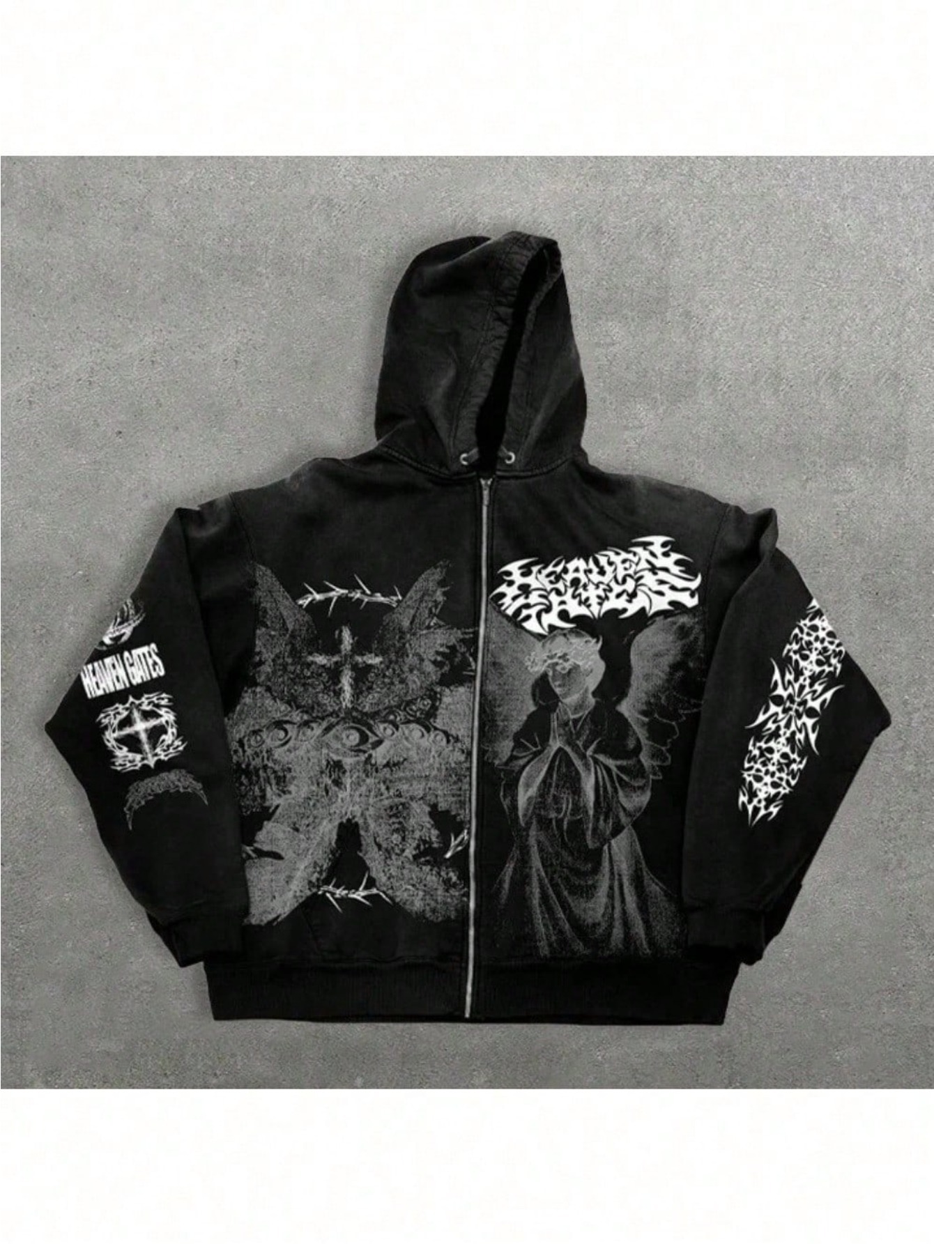 Men's Fleece-Lined Zip-Up Hoodie with Cosmic Eye Graphic Print Streetwear Style