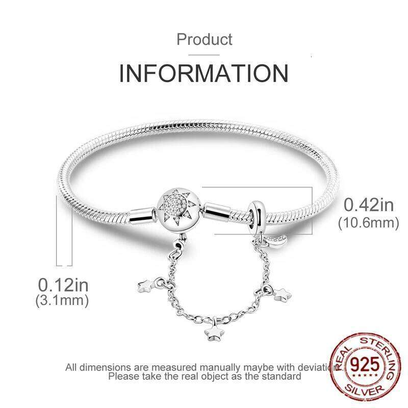 925 Sterling Silver Original 17-20CM Stars Shell Safety Chain Zircon Bracelet For Women's Charms DIY Beads Jewelry Gift H260129