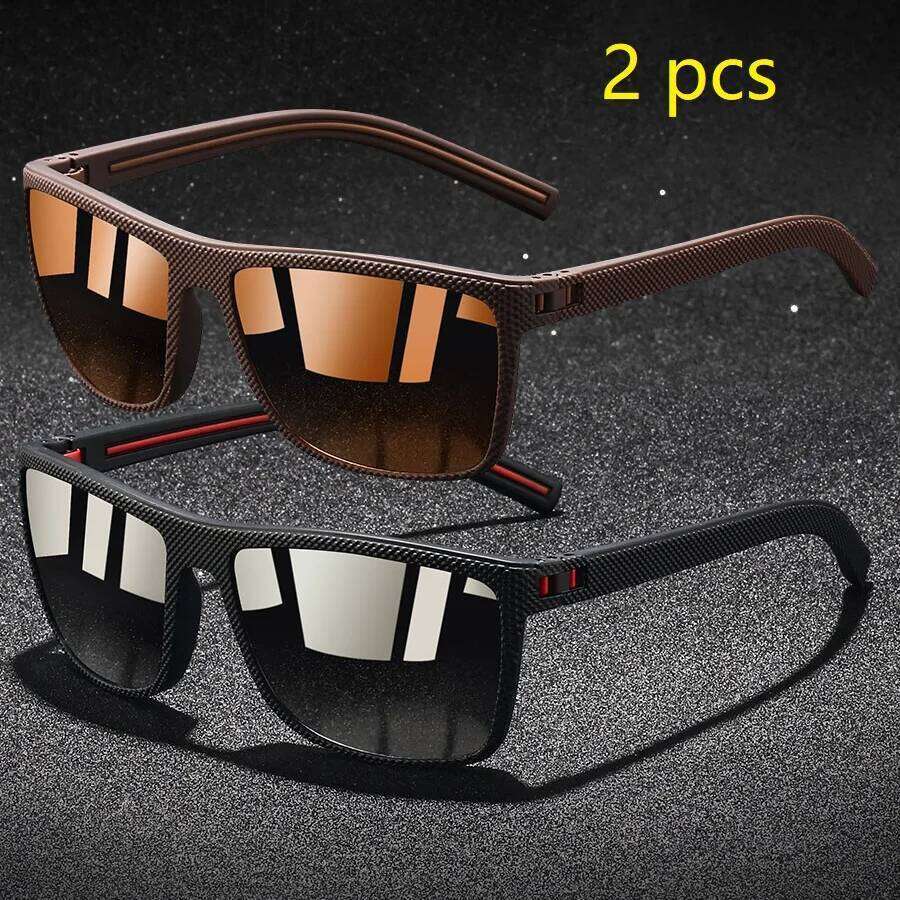 2 Pieces Fashion Vintage Check Pattern Polarized Sunglasses Men Women Fishing Driving Brand Design Sun Glasses UV400 Man Eyewear H260129