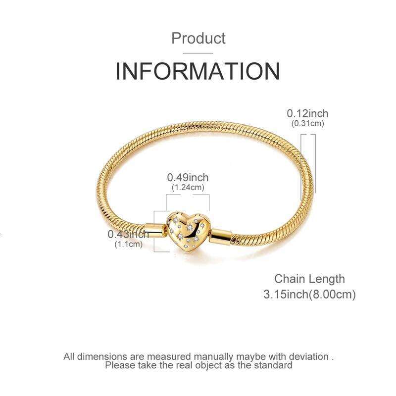 925 Sterling Silver Bracelets 17-20CM Original Golden Sparkling Heart Shaped Bracelet Fit DIY Charms Beads Fashion Women Jewelry H260129