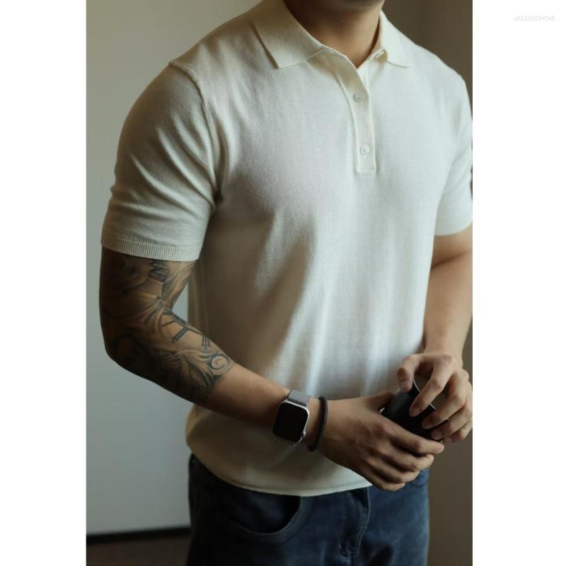 Men's Polos Light Luxury Knitted Polo Shirt Pure Color Mature Retro Work Clothing T-Shirt Short-Sleeved American Casual Lapel Trendy