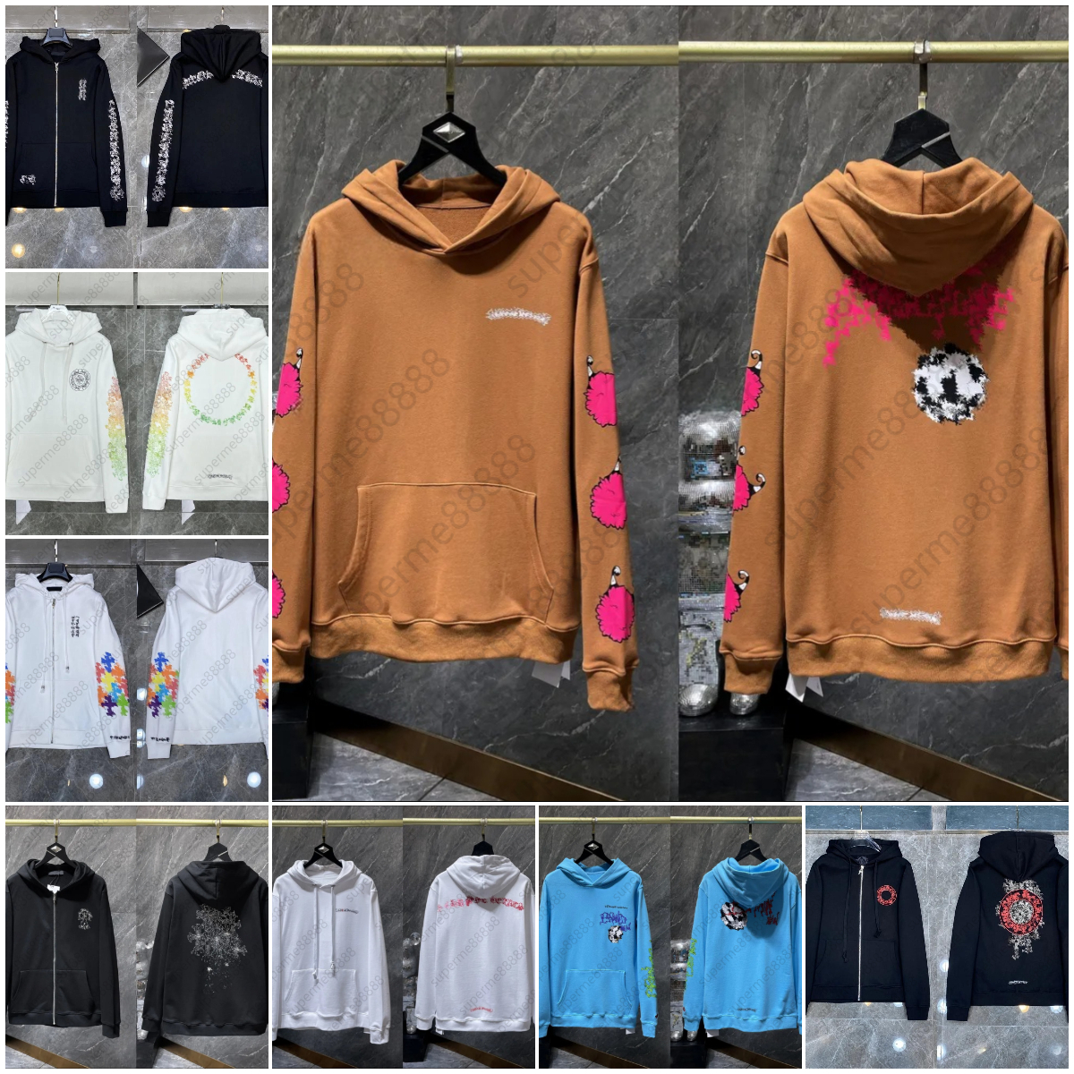 Designer Mens Hoodie chrome hoodie Mens Hoodies Designer Hoodie Long Sleeve Sanskrit Cross Hooded Cardigan Women Street Luxury Zip up Hoodie Washed Sweatshirt