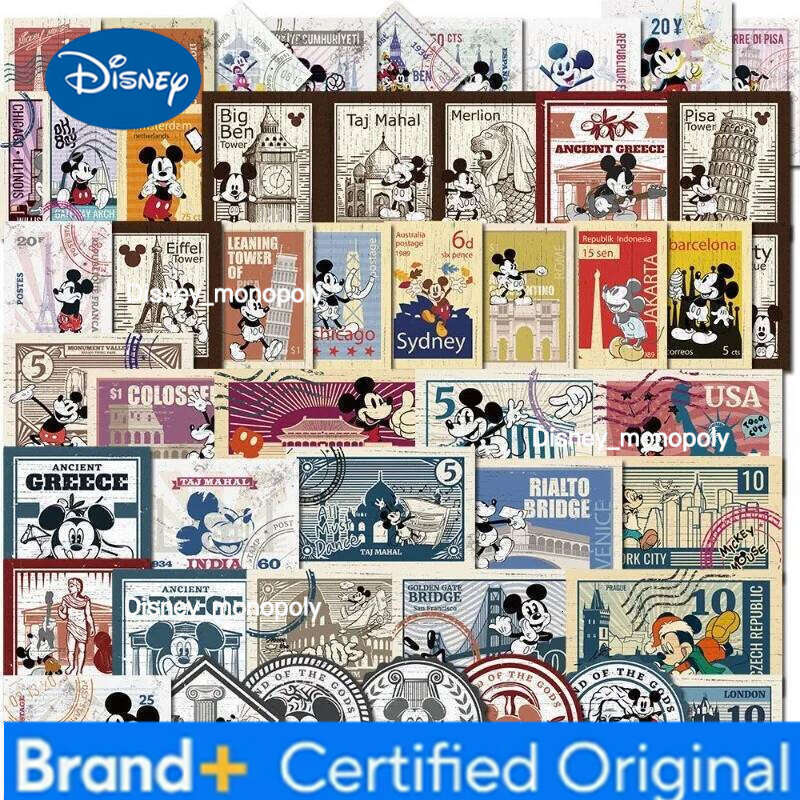 Disney New Mickey Minnie Anime Peripheral Cartoon Cute Retro Ticket Secondary Creative Stamps Decorative Stickers Gift H260129