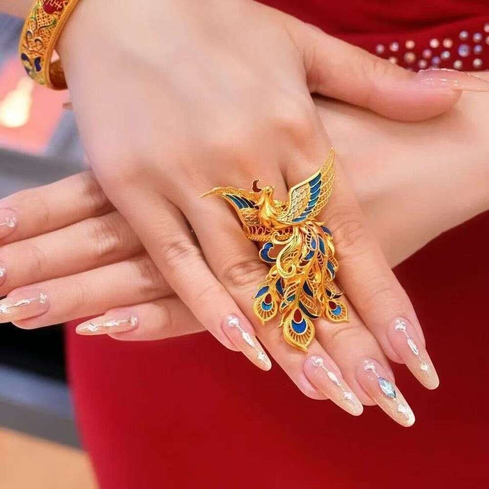 2026 New Style Dance Nine Heavens Chinese Palace Gradient Enamel Color Point Phoenix Women's Ring