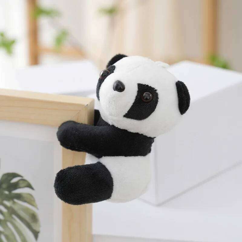Cute clip crooked pendant small panda doll backpack charm accessories plush toys Y260128