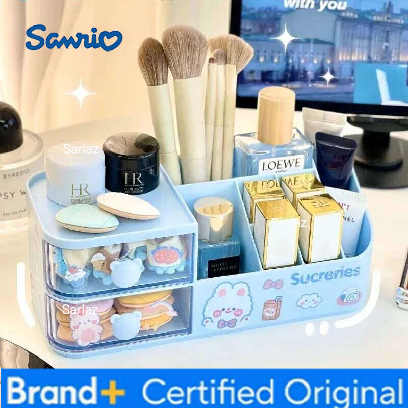 Sanrio Desktop Storage Box Cute Bear Handle Drawer Type Desk Organizer Multi-grid Pen Holder with Kawaii Stickers H260129 H260129