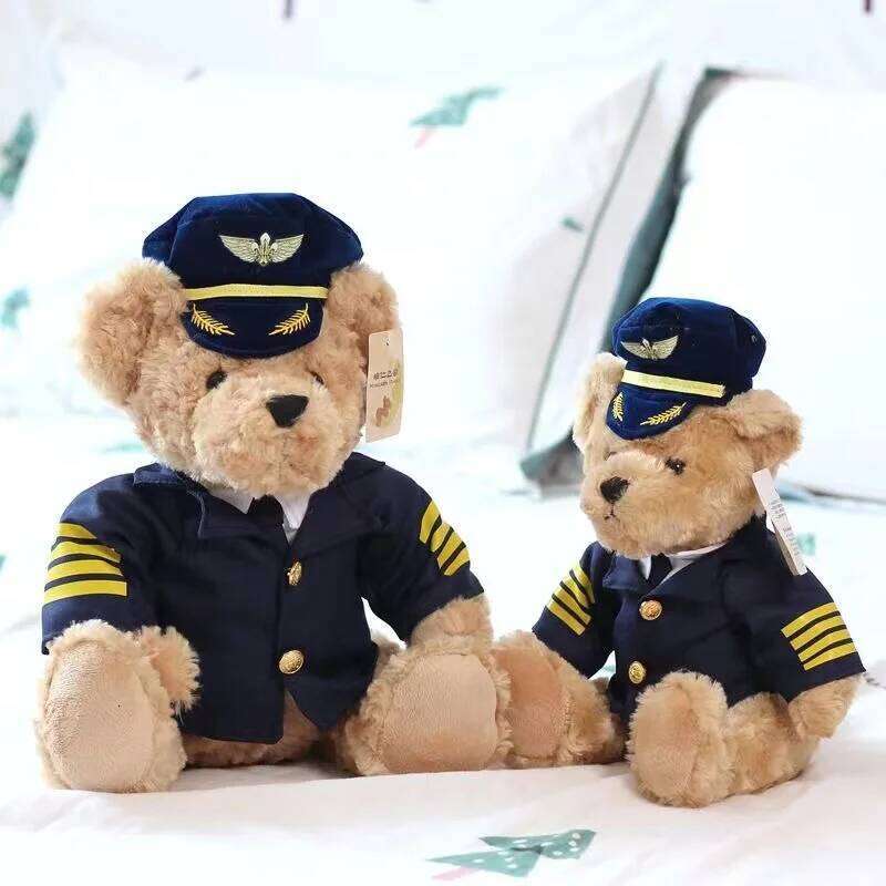 Cute Pilot Plush High-Quality Captain Bear Flight Attendant Kawaii Baby Soft Stuffed Dolls Ornament Decor Kid Toy Gifts Y260128