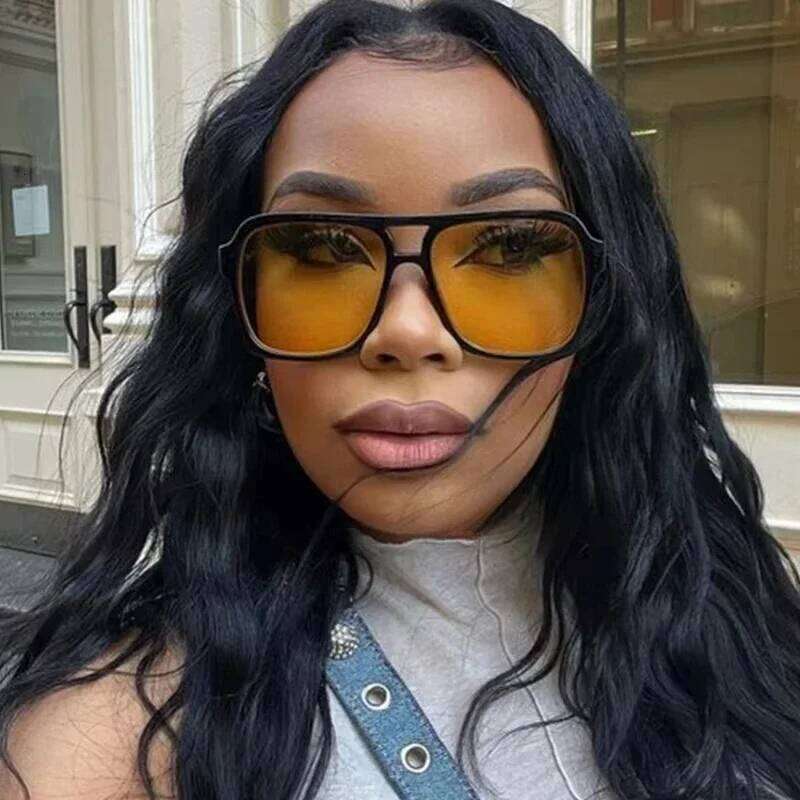 New Vintage Double Bridge Gradient Sunglasses Women Oversized Square Frame Luxury Shades Sun Glasses Female Pilot Eyewear H260129