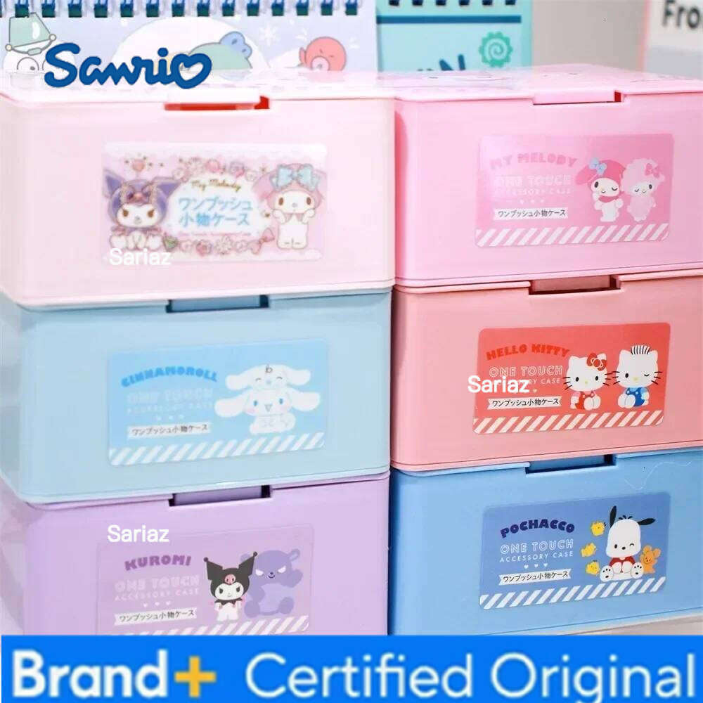 Sanrio New Kawaii My Melody Kuromi Cinnamoroll Cotton Swab Jewelry Storage Press Pop Cosmetics Sundries Organizer Box H260129
