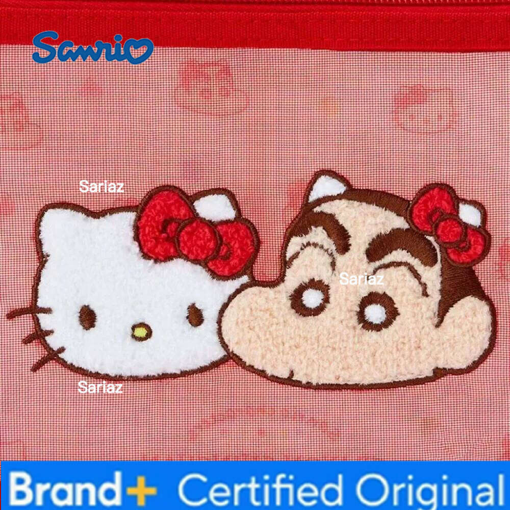Sanrio Hello Kitty Makeup Cute Cartoon Creativity Co-branded Edition Zero Wallet Exquisite Mesh Yarn Pvc Splicing Storage Bag New H260129