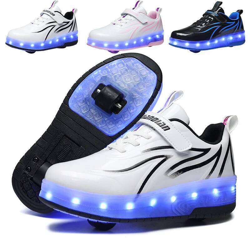 Boys Girls LED Light Up USB Charging Children Roller Skate Casual Skateboarding Sports Shoes Kids Sneakers Y260128