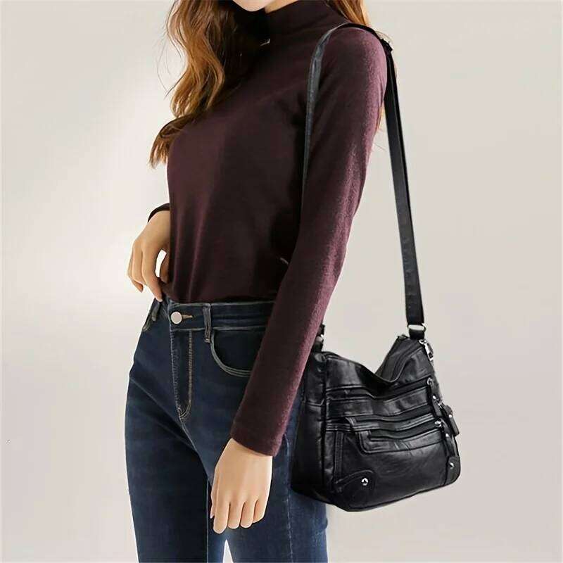 Stylish Zipper Crossbody Bags, Soft Vegan Pu Leather Shoulder Bag, Women's Multi Pockets Handbag Purse for Women Daily Use XJ260129